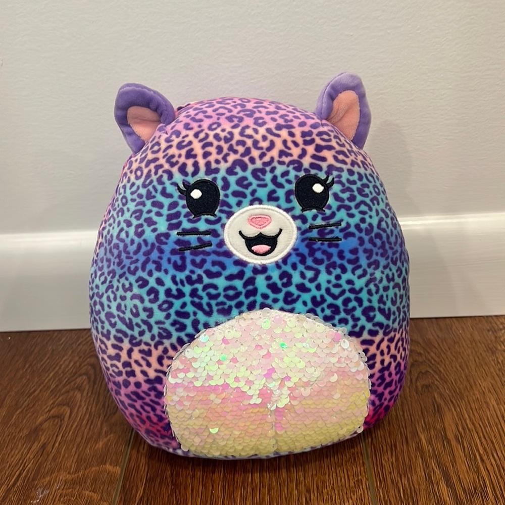 8” Mystery Squad Squishmallow Purple Leopard Print and Sequin Cat